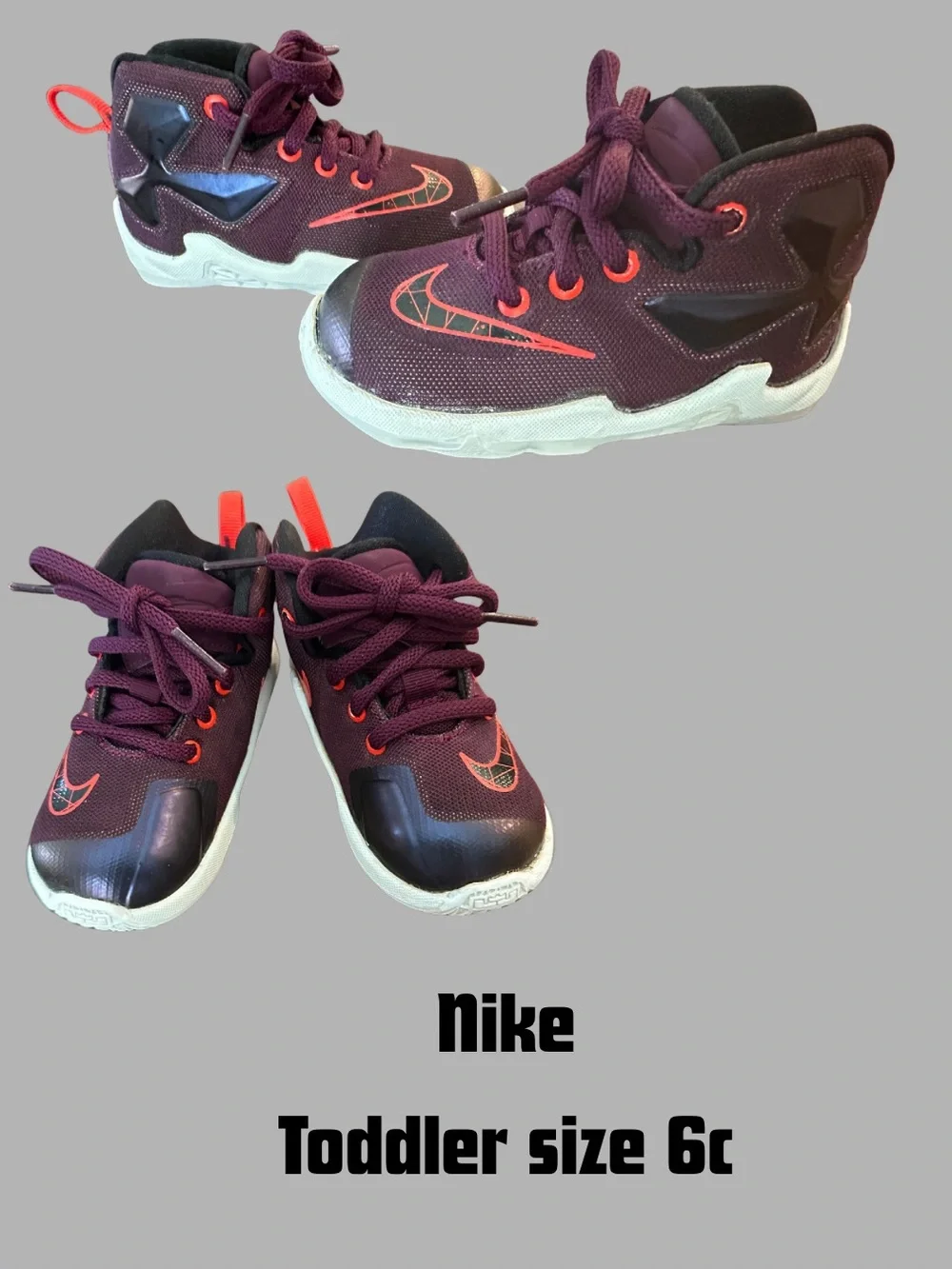 Nike Toddler High-Top Sneakers - Burgundy with Coral Accents